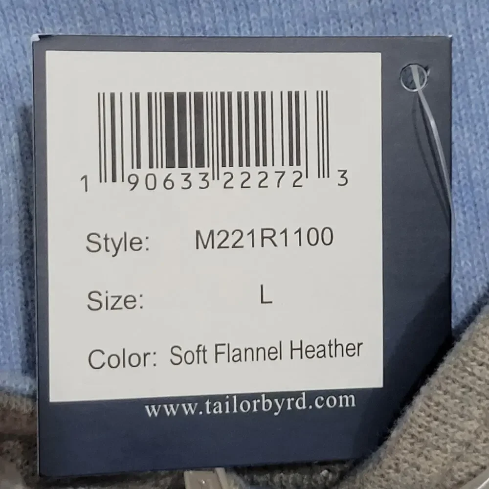 TailorByrd Men's Large‎ Gray 100% Cotton 1/4 Zip Pullover Sweater - Picture 11 of 11